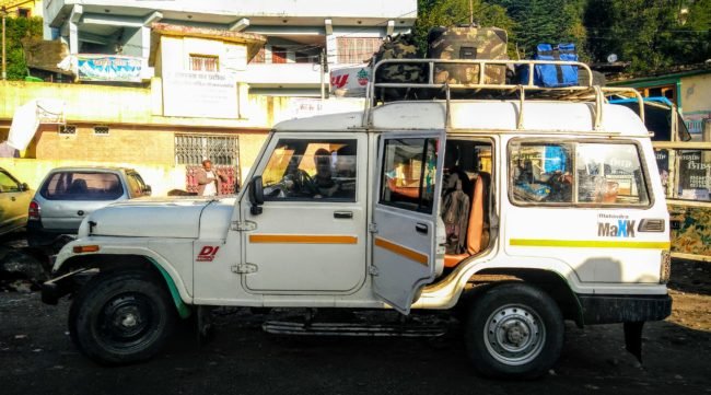 White coloured Mahindra Maxx is an off road SUV which was launched in 1992.