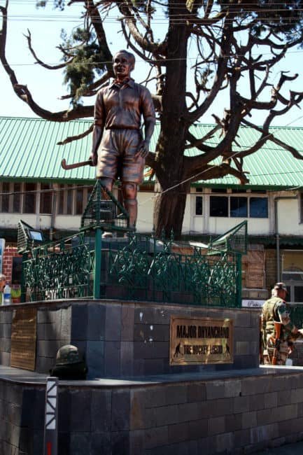 Statue of Major Dhyanchand in Kasauli, Himachal Pradesh, India. At the Y-Junction of Mall road and the Heritage Market is a statue commemorating Major Dhyanchand's contribution in the field of Hockey.Click to read more places to visit in Kasauli, Himachal Pradesh, India