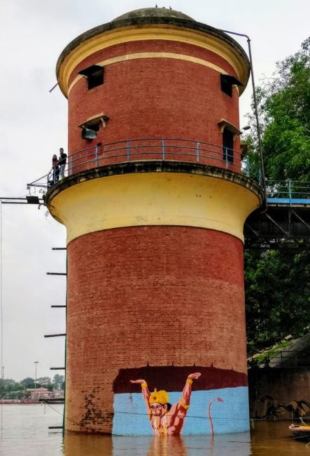 Lord Hanuman wall art depicting water level of ganges in varanasi in monsoon