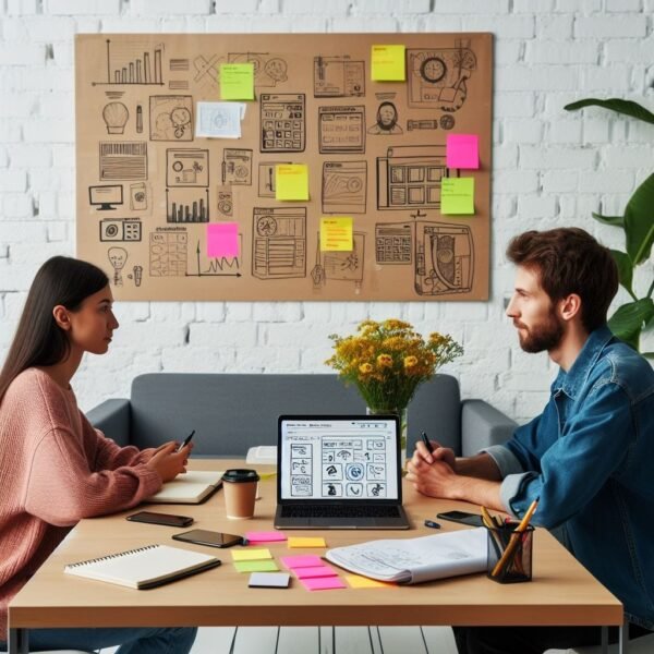 AI-generated image of a UX researcher sitting across a participant